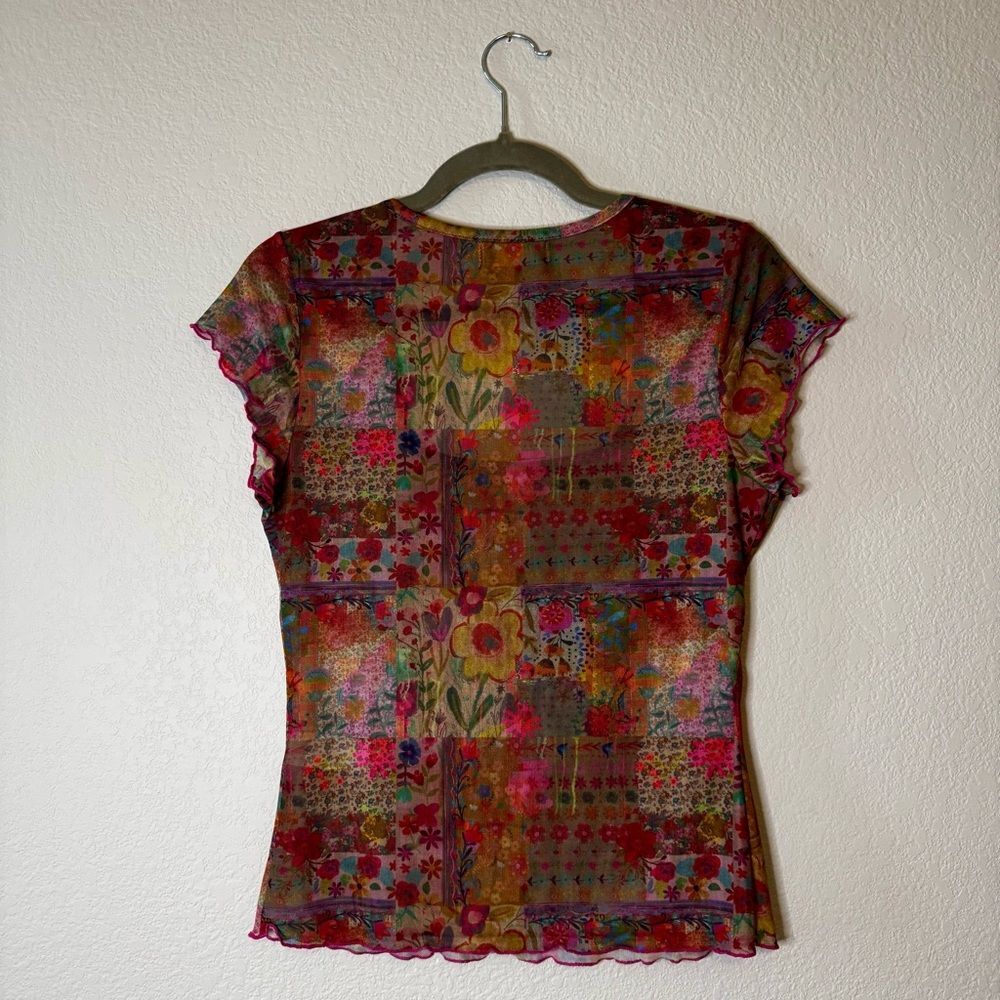NATURAL LIFE Devon Mesh Short Sleeve Top Pink Floral Patchwork Size Medium - Picture 6 of 8